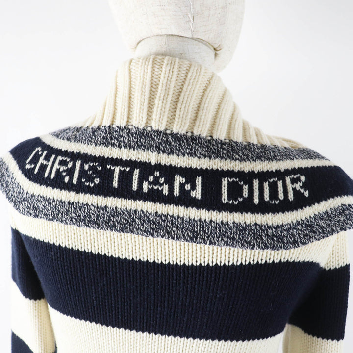 極美品◎Christian Dior クリスチャンディオール 21AW 144M01AM318 カシミヤ混 ロゴトグルボタン セーラーカラー ニットコート 38 正規品