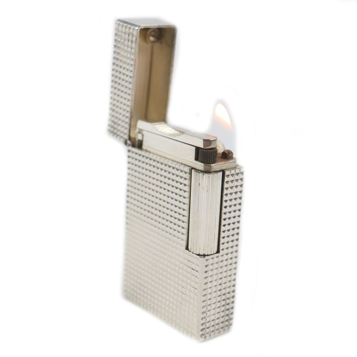 美品▼Dupont デュポン ライン1 ロング ダイヤモンドヘッド スクエア ローラー式 ガスライター シルバー フランス製 メンズ 着火確認済