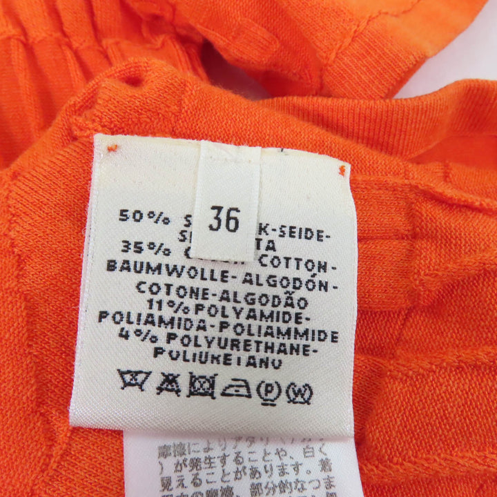美品★HERMES エルメス シルク混 エンボス加工 クルーネック 半袖 ニット カットソー トップス オレンジ 36 伊製 正規品 レディース