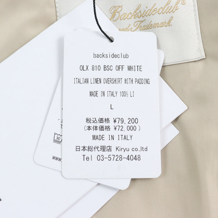 未使用品○BackSideClub バックサイドクラブ バックロゴプリント キルティングシャツジャケット ベージュ L 伊製 メンズ 定価79200円