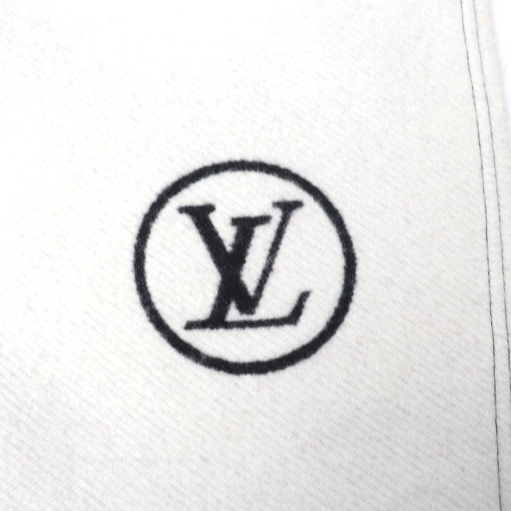 美品△LOUIS VUITTON ルイヴィトン ウール シルク グラフィック LVジャカード パイピングラム ZIP UP ポンチョ 黒 ボルドー 34 正規品