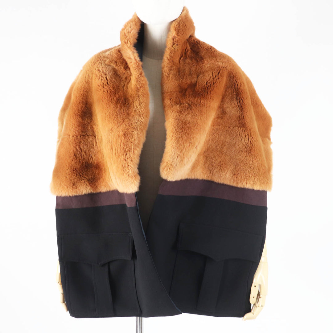 極美品◎MARNI マルニ ウール ラビット ポケット付き マフラー／ストール ブラウン ブラック イタリア製 正規品 レディース