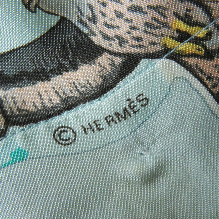 美品◎HERMES エルメス ヴィンテージ La Vie Precieuse de la Mediterranee 地中海の貴重な命 シルクHボタン 半袖ツイルレーヌトップス M