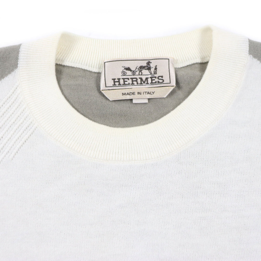 美品▼HERMES エルメス 22SS コットン カシミヤ クルーネック バイカラー ショートスリーブ サーマーニット 半袖ニット XS 正規品 メンズ