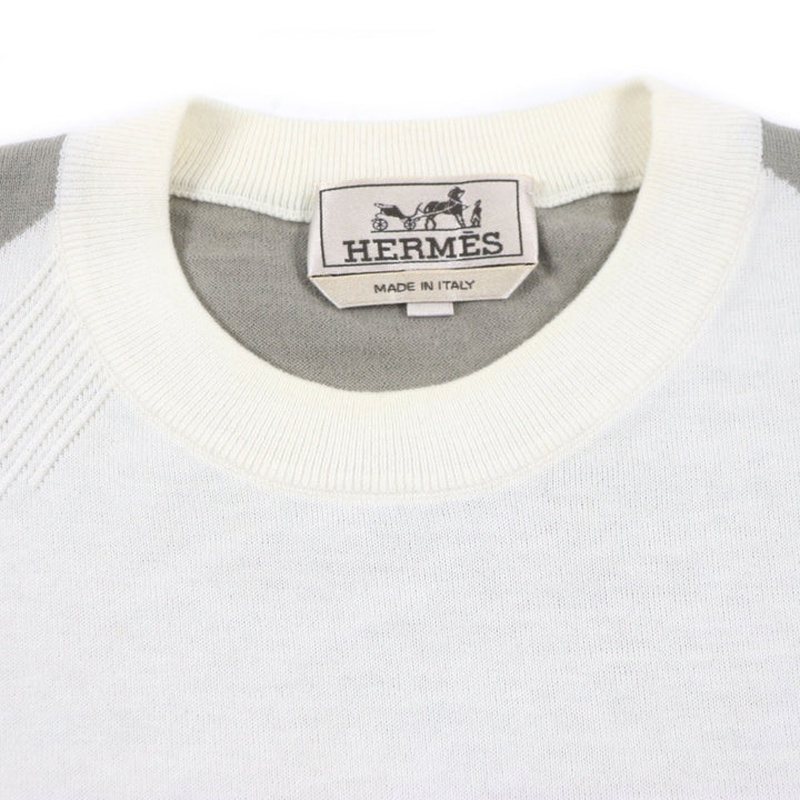 美品▼HERMES エルメス 22SS コットン カシミヤ クルーネック バイカラー ショートスリーブ サーマーニット 半袖ニット XS 正規品 メンズ