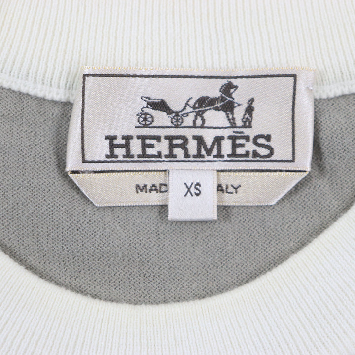 美品▼HERMES エルメス 22SS コットン カシミヤ クルーネック バイカラー ショートスリーブ サーマーニット 半袖ニット XS 正規品 メンズ