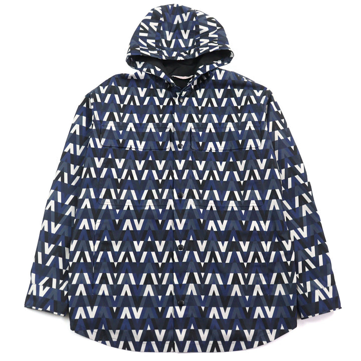 美品○VALENTINO ヴァレンティノ XV3CJE2680R V OPTICAL JACKET ロゴ総柄 オプティカルプリント フーデッド ジャケット 44 正規品 メンズ