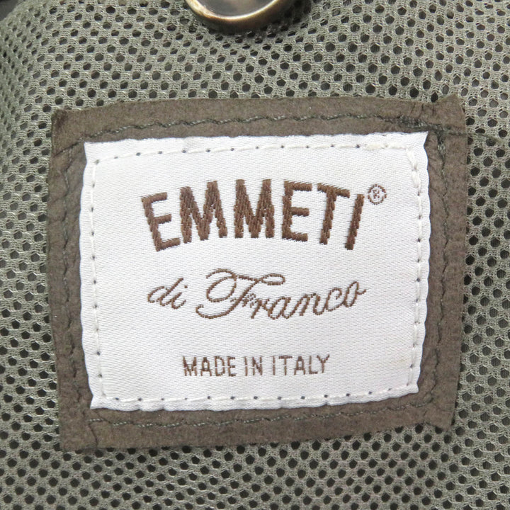 良品□EMMETI エンメティ ナイロン切替 スウェード ラムレザー シングル ライダースジャケット カーキ 46 イタリア製 正規品 メンズ