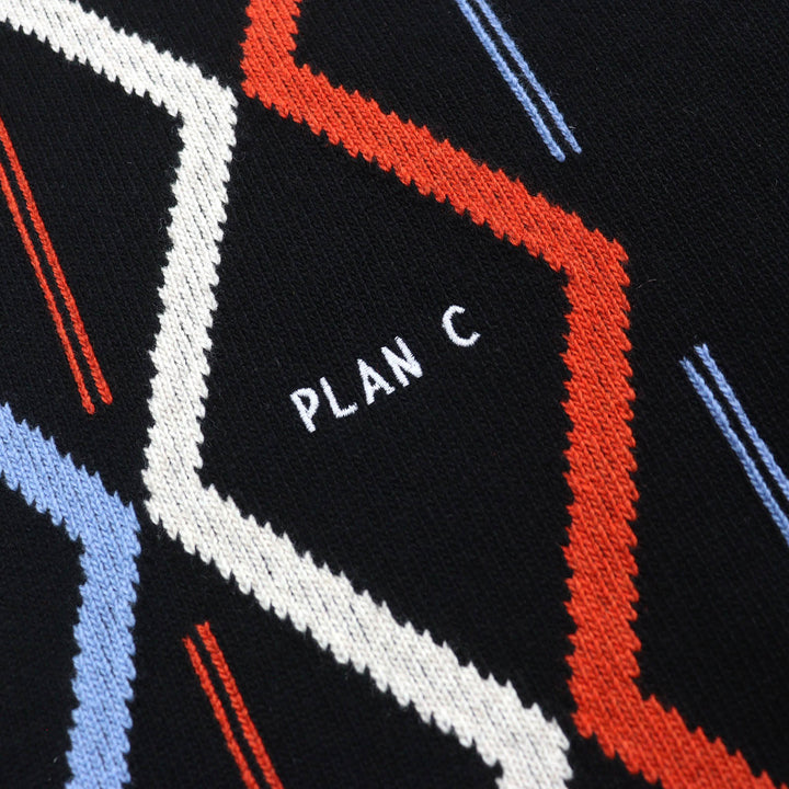 美品△Plan C プランシー GLCME01G00FW009 Rhombus Intarsia ウール カシミヤ ロゴ刺繍 総柄 ニット ベスト 黒 38 伊製 正規品 メンズ