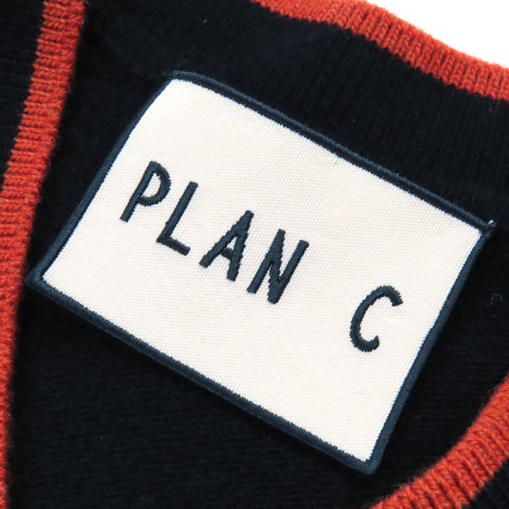 美品△Plan C プランシー GLCME01G00FW009 Rhombus Intarsia ウール カシミヤ ロゴ刺繍 総柄 ニット ベスト 黒 38 伊製 正規品 メンズ