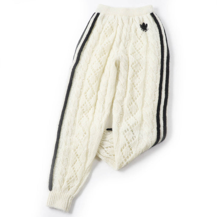 極美品◎GUCCI×adidas グッチ×アディダス 721504 モヘア トレフォイル エンブロイダリー ニット パンツ ホワイト XXS 正規品 レディース