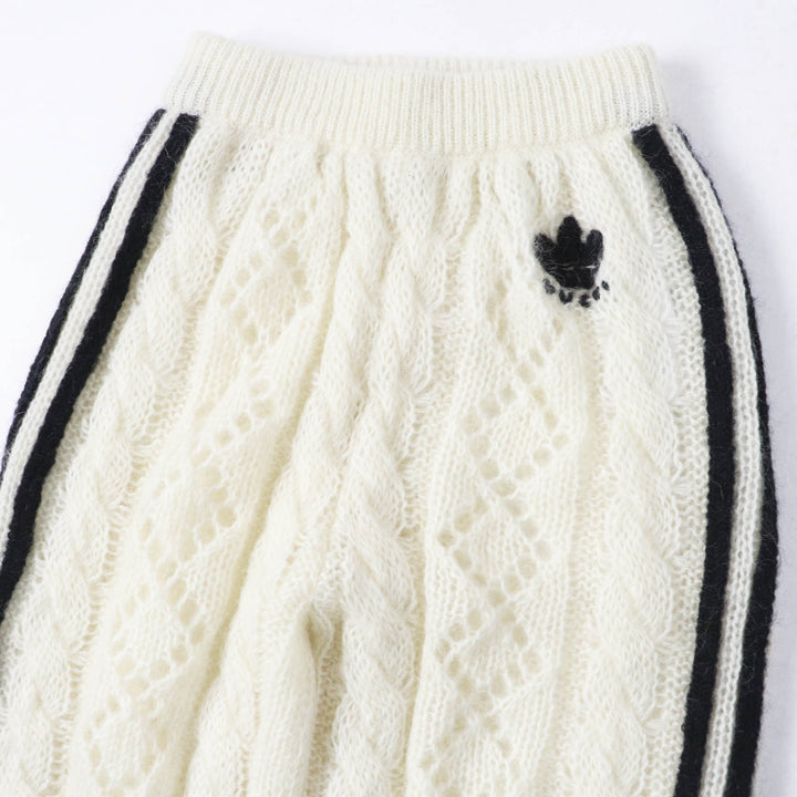極美品◎GUCCI×adidas グッチ×アディダス 721504 モヘア トレフォイル エンブロイダリー ニット パンツ ホワイト XXS 正規品 レディース