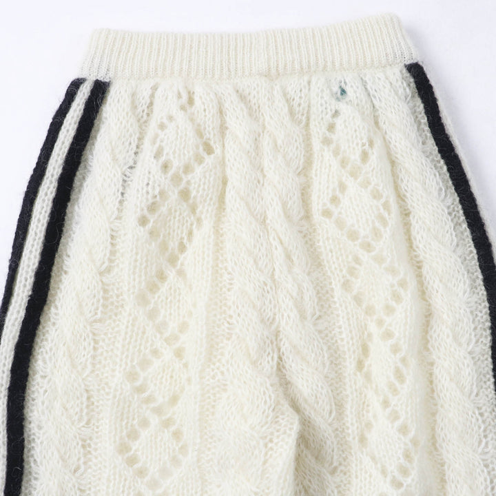極美品◎GUCCI×adidas グッチ×アディダス 721504 モヘア トレフォイル エンブロイダリー ニット パンツ ホワイト XXS 正規品 レディース