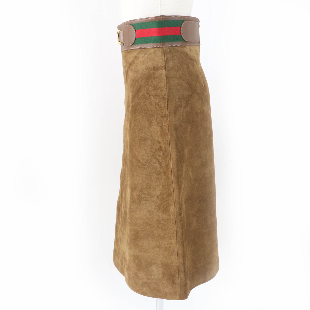 極美品☆GUCCI グッチ 626888 カウスウェード ホースビット シェリーライン レザー フレアスカート ブラウン 36 正規品 レディース