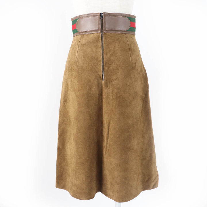 極美品☆GUCCI グッチ 626888 カウスウェード ホースビット シェリーライン レザー フレアスカート ブラウン 36 正規品 レディース