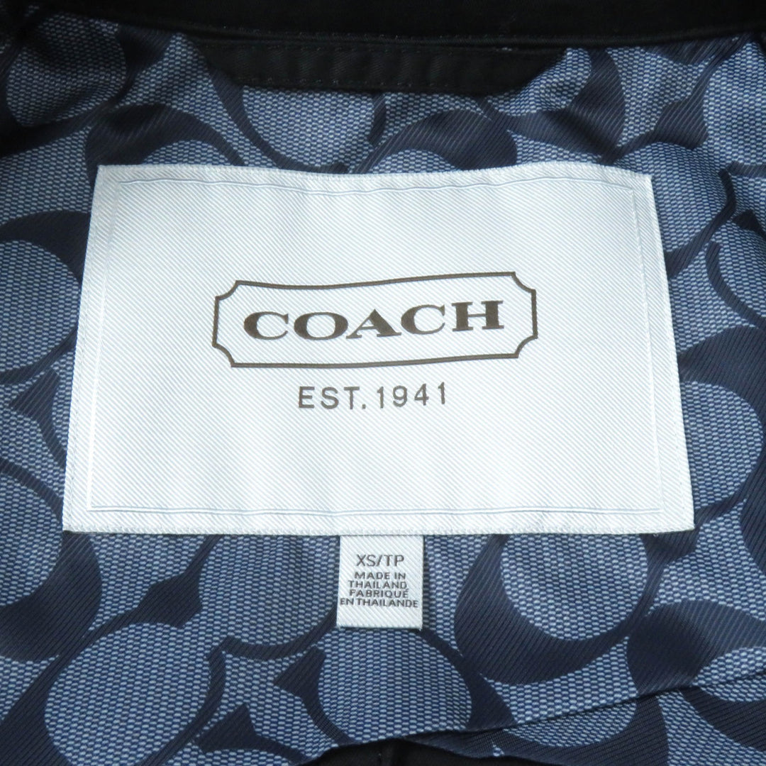美品★COACH コーチ コットン100％ ターンロック 裏地シグネチャー 比翼仕立て ステンカラーコート ブラック XS 正規品 レディース