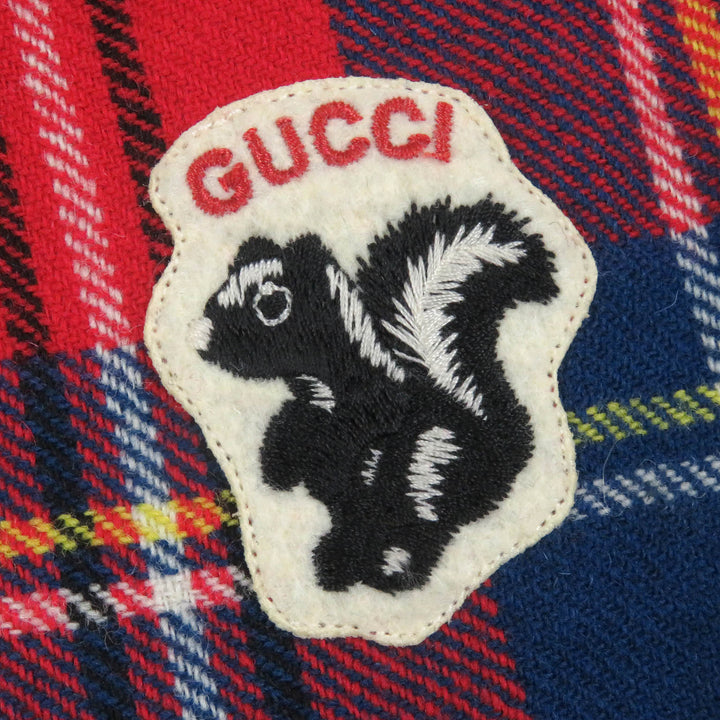極美品□GUCCI グッチ 720960 ウール スカンクパッチ タータンチェック ロングスリーブ 長袖シャツ レッド 48 イタリア製 正規品 メンズ