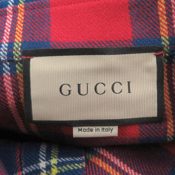 極美品□GUCCI グッチ 720960 ウール スカンクパッチ タータンチェック ロングスリーブ 長袖シャツ レッド 48 イタリア製 正規品 メンズ