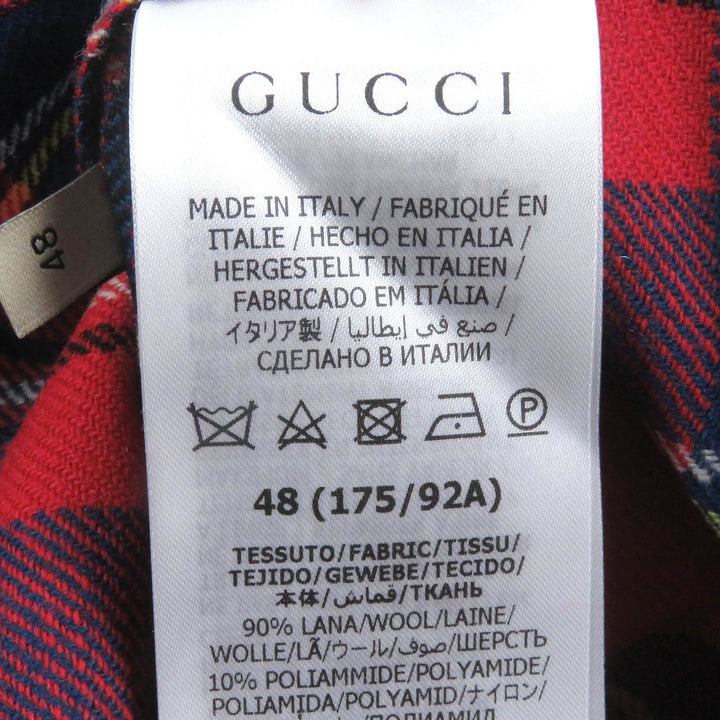 極美品□GUCCI グッチ 720960 ウール スカンクパッチ タータンチェック ロングスリーブ 長袖シャツ レッド 48 イタリア製 正規品 メンズ