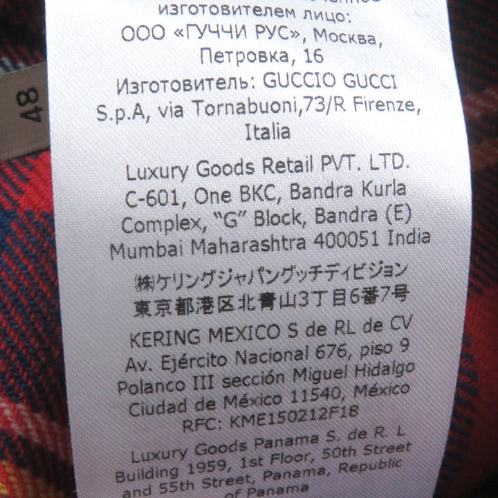 極美品□GUCCI グッチ 720960 ウール スカンクパッチ タータンチェック ロングスリーブ 長袖シャツ レッド 48 イタリア製 正規品 メンズ