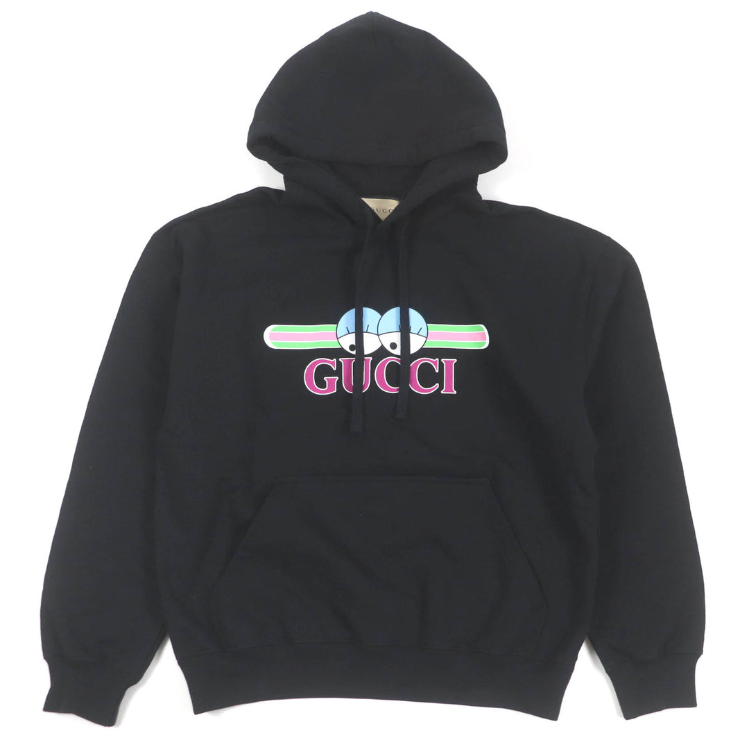 美品□GUCCI グッチ 24AW 782788 ロゴプリント フーディー プルオーバー パーカー ブラック S ガーメント付き イタリア製 正規品 メンズ