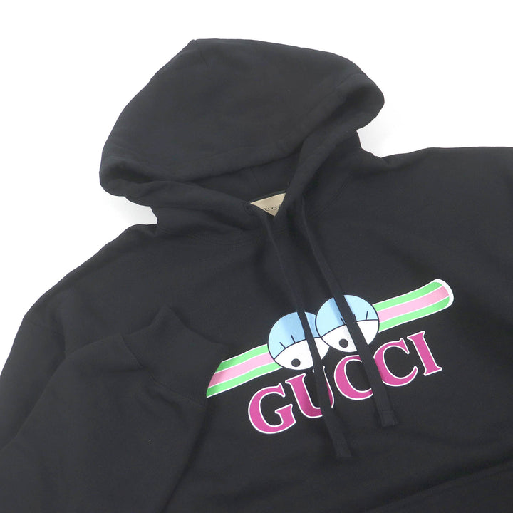 美品□GUCCI グッチ 24AW 782788 ロゴプリント フーディー プルオーバー パーカー ブラック S ガーメント付き イタリア製 正規品 メンズ