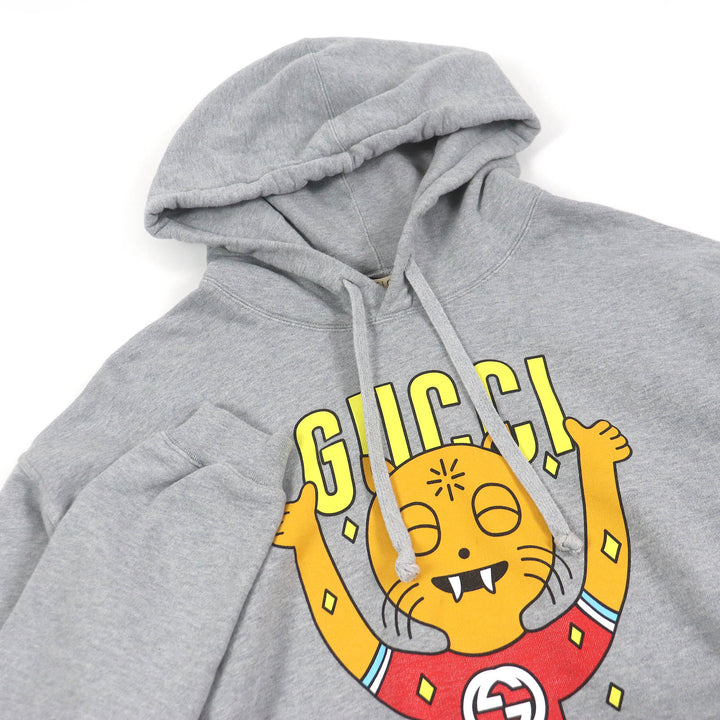 美品□GUCCI グッチ 700120 Pablo Delcielo プリントデザイン プルオーバー パーカー フーディー グレー L イタリア製 正規品 メンズ