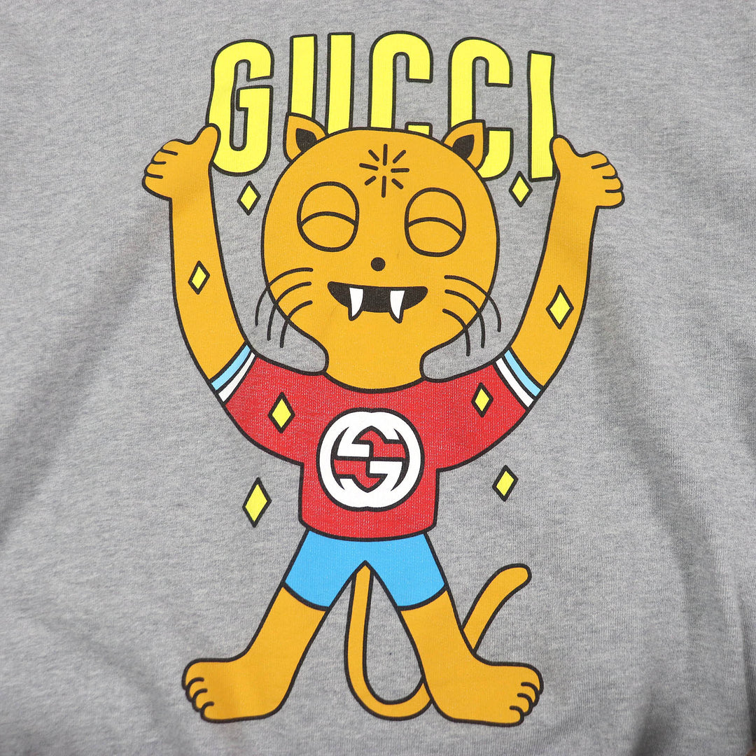 美品□GUCCI グッチ 700120 Pablo Delcielo プリントデザイン プルオーバー パーカー フーディー グレー L イタリア製 正規品 メンズ