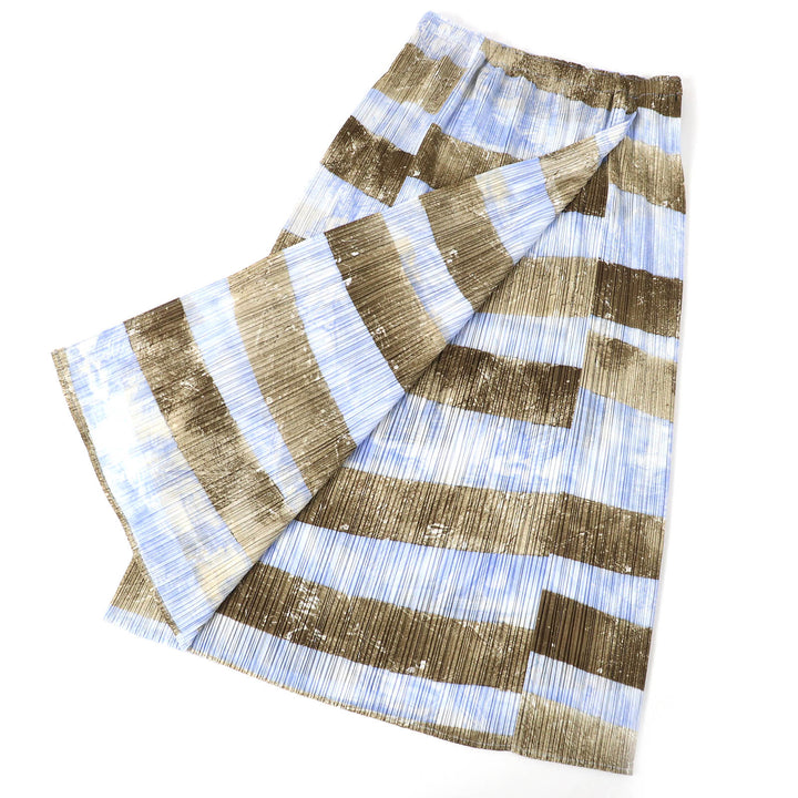 極美品△PLEATS PLEASE プリーツプリーズ イッセイミヤケ PP31-JG933 総柄 ロングスカート ライトブルー ブラウン系 3 正規品 レディース