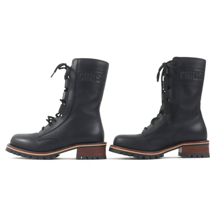 極美品△Christian Dior クリスチャンディオール Quest ロゴエンボス レースアップ コンバット レザー ブーツ ブラック 35.5 保存袋付き