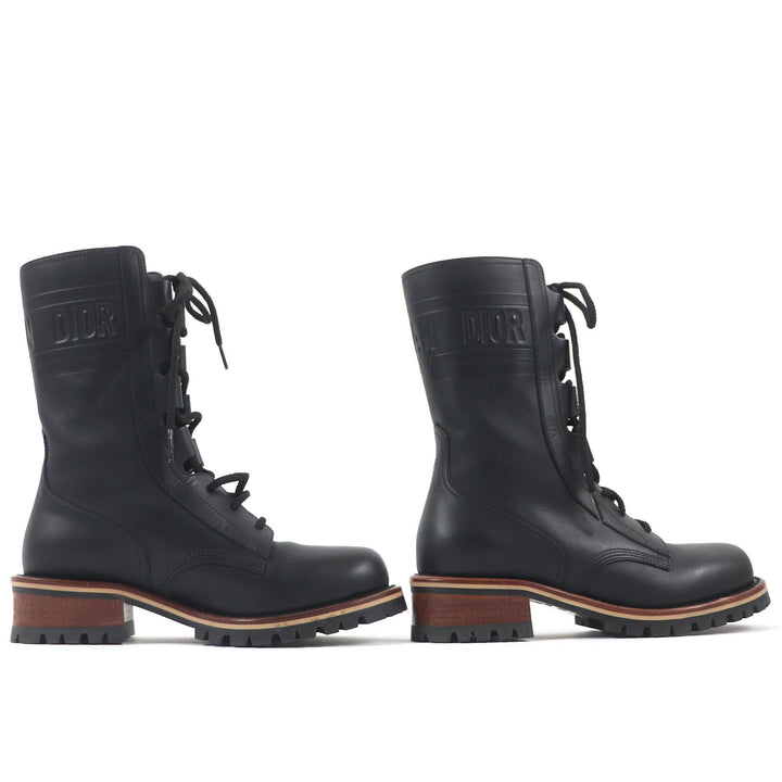 極美品△Christian Dior クリスチャンディオール Quest ロゴエンボス レースアップ コンバット レザー ブーツ ブラック 35.5 保存袋付き
