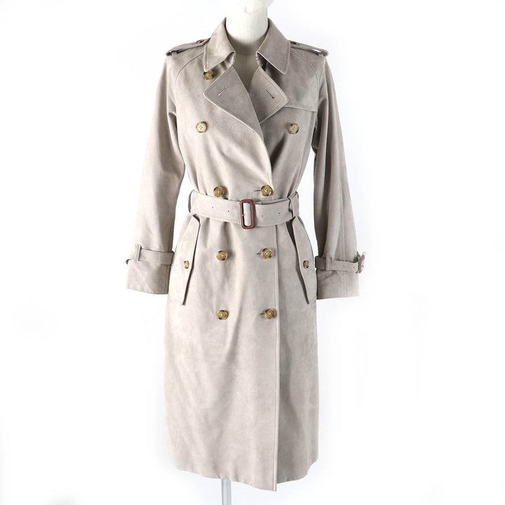 良品△MACKINTOSH LONDON マッキントッシュ ロンドン ロゴボタン ベルト付 フェイクスウェードレザー ロング トレンチコート 36 正規品