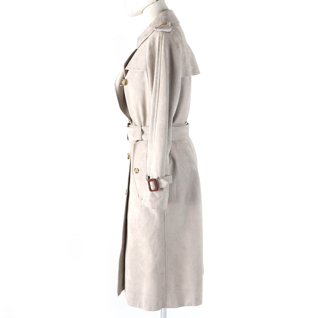 良品△MACKINTOSH LONDON マッキントッシュ ロンドン ロゴボタン ベルト付 フェイクスウェードレザー ロング トレンチコート 36 正規品