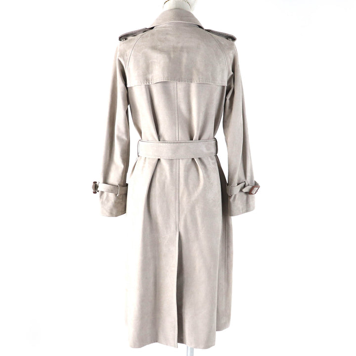 良品△MACKINTOSH LONDON マッキントッシュ ロンドン ロゴボタン ベルト付 フェイクスウェードレザー ロング トレンチコート 36 正規品