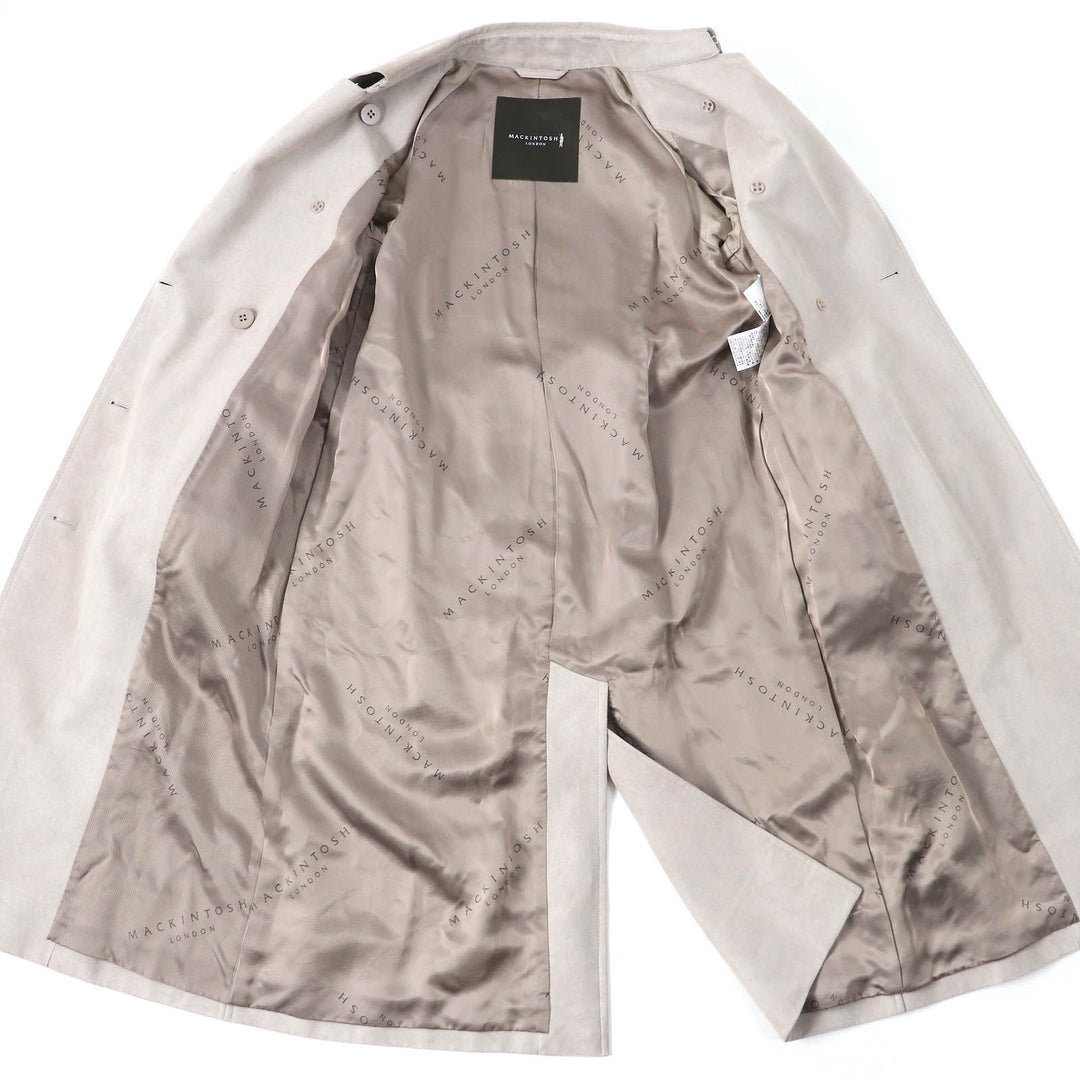 良品△MACKINTOSH LONDON マッキントッシュ ロンドン ロゴボタン ベルト付 フェイクスウェードレザー ロング トレンチコート 36 正規品