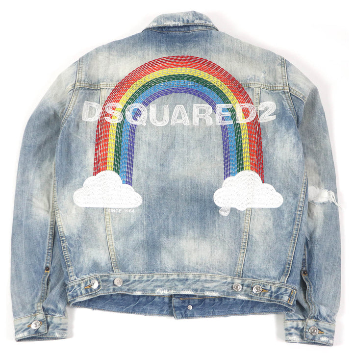 美品□DSQUARED2 ディースクエアード 20SS S71AN0164 Dan Jean Jacket レインボー バックロゴ クラッシュ デニムジャケット 44 正規品