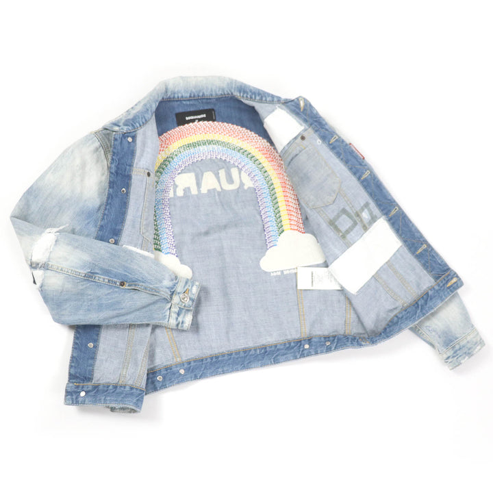 美品□DSQUARED2 ディースクエアード 20SS S71AN0164 Dan Jean Jacket レインボー バックロゴ クラッシュ デニムジャケット 44 正規品
