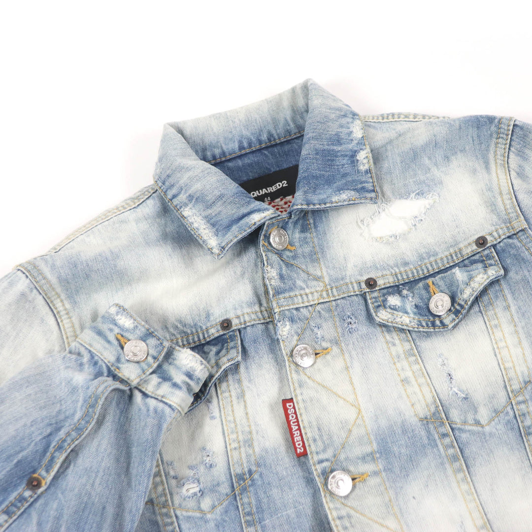 美品□DSQUARED2 ディースクエアード 20SS S71AN0164 Dan Jean Jacket レインボー バックロゴ クラッシュ デニムジャケット 44 正規品