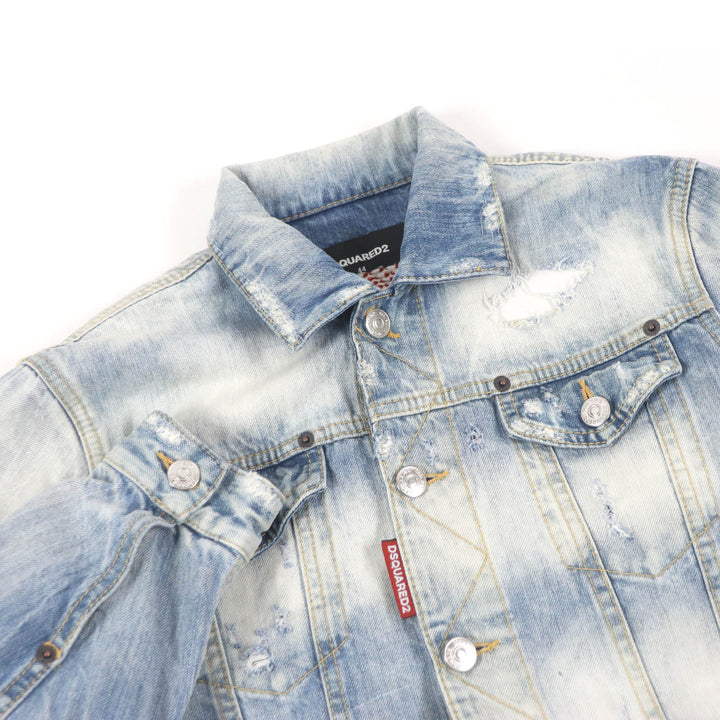 美品□DSQUARED2 ディースクエアード 20SS S71AN0164 Dan Jean Jacket レインボー バックロゴ クラッシュ デニムジャケット 44 正規品