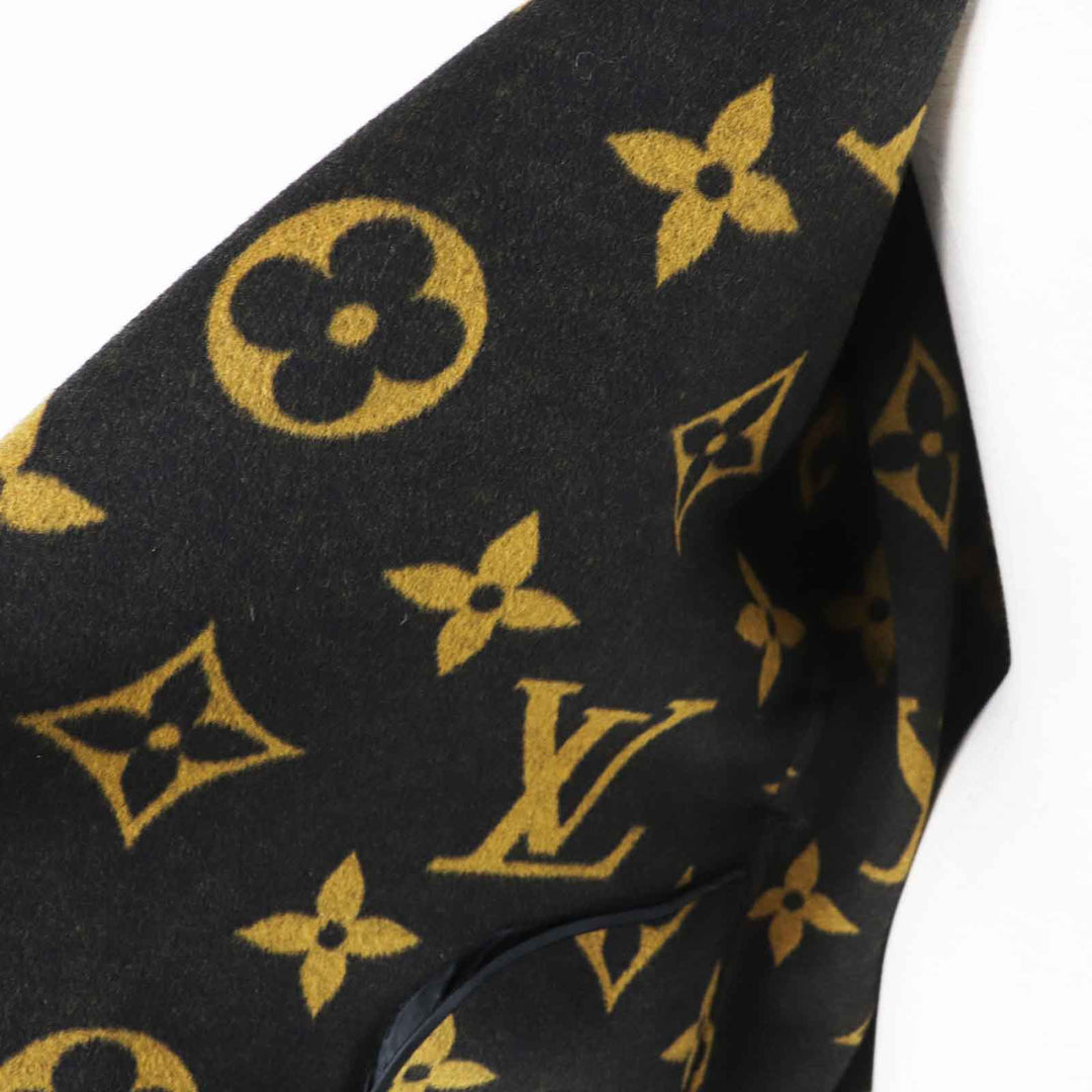 極美品◎LOUIS VUITTON ルイヴィトン ウール シルク ジャイアントモノグラム フーデッド ラップコート ブラック ブラウン 38　レディース
