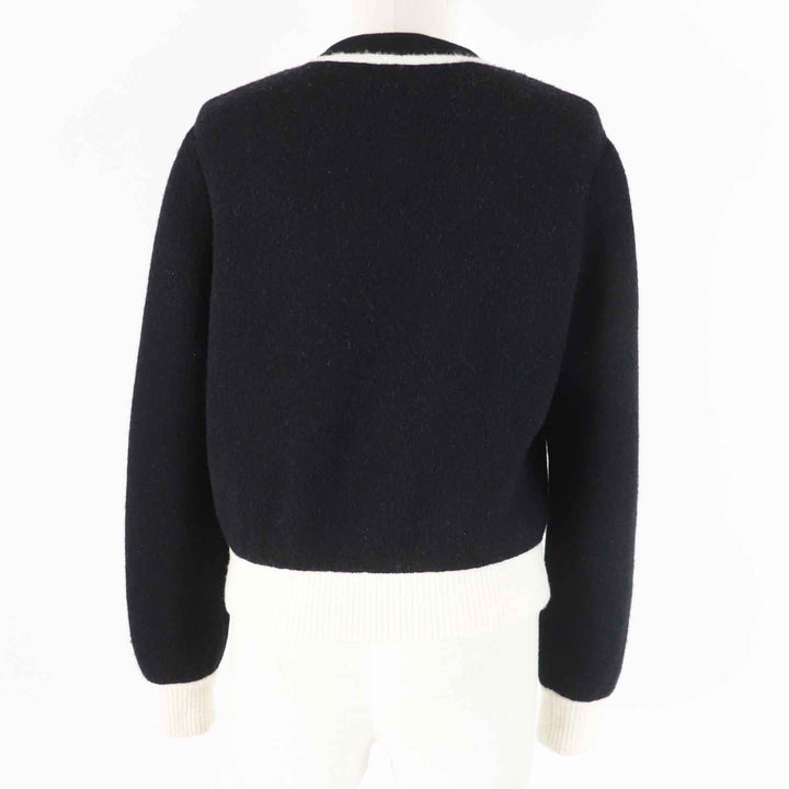 美品◎CHANEL シャネル P71365 カシミヤ シルク バイカラー 4ポケット 長袖 ニット カーディガン ブラック ホワイト 34 イタリア製 正規品