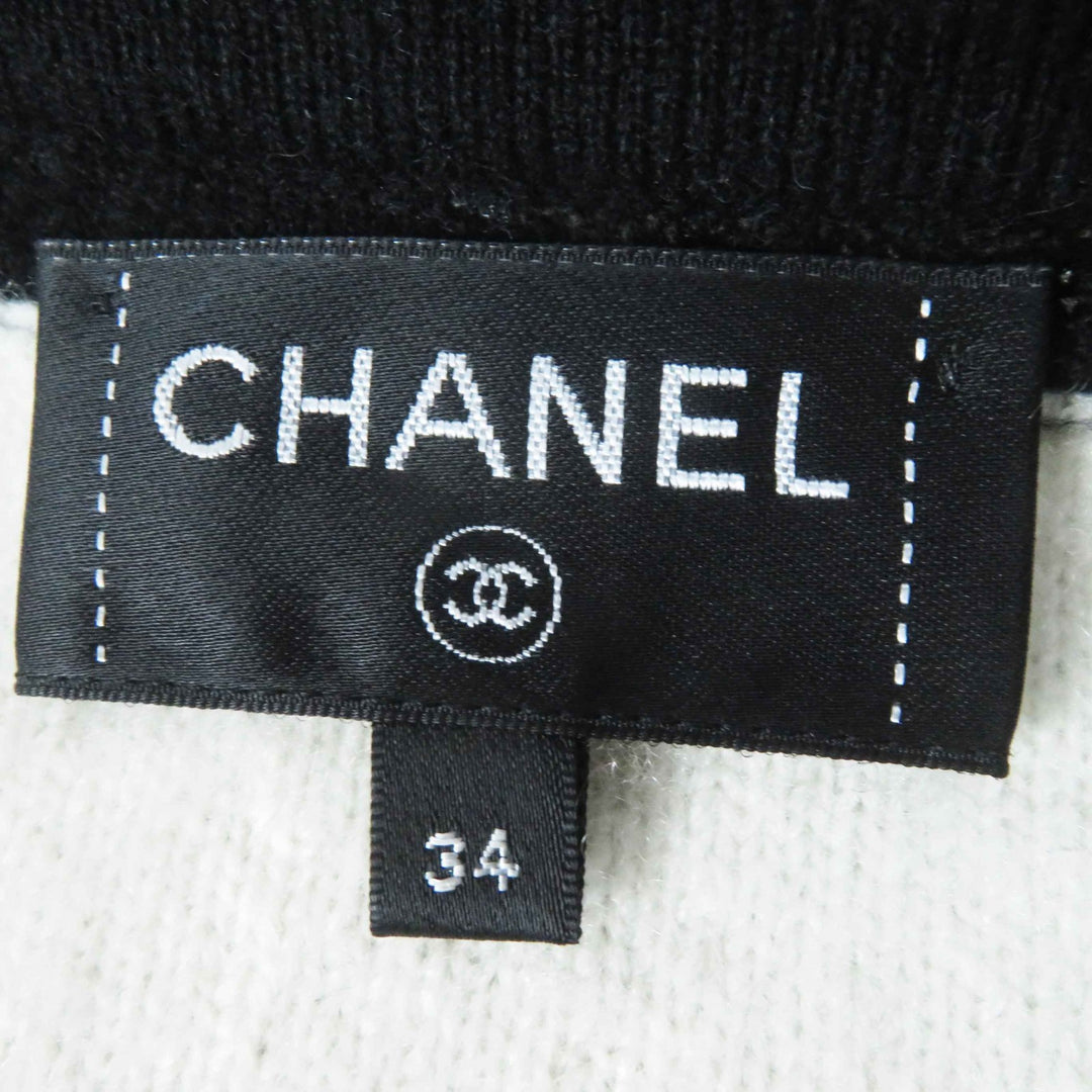 美品◎CHANEL シャネル P71365 カシミヤ シルク バイカラー 4ポケット 長袖 ニット カーディガン ブラック ホワイト 34 イタリア製 正規品