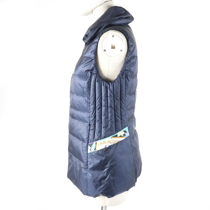 美品★LEONARD SPORT レオナールスポーツ 0541372 花柄 ロゴZIP ダウンベスト アウター ネイビー 38 日本製 正規品 レディース