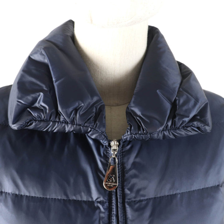 美品★LEONARD SPORT レオナールスポーツ 0541372 花柄 ロゴZIP ダウンベスト アウター ネイビー 38 日本製 正規品 レディース