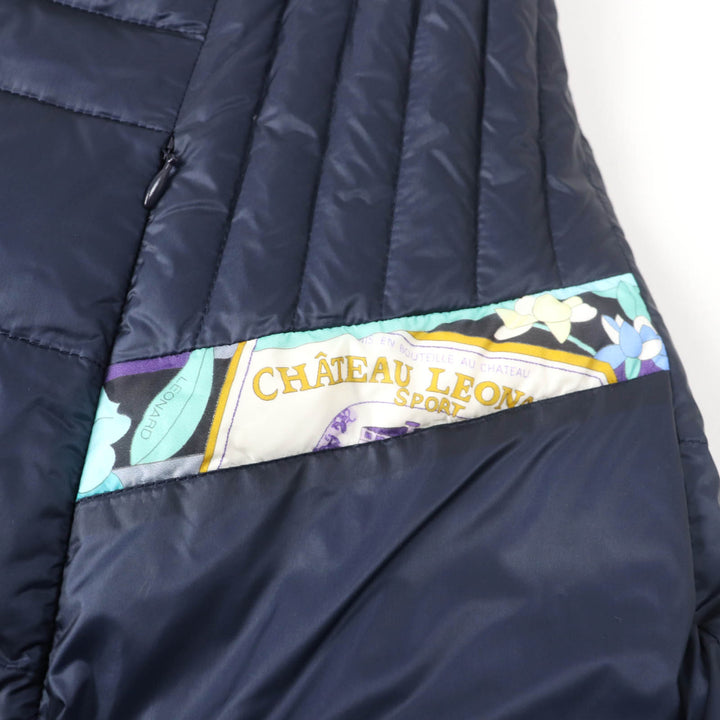 美品★LEONARD SPORT レオナールスポーツ 0541372 花柄 ロゴZIP ダウンベスト アウター ネイビー 38 日本製 正規品 レディース