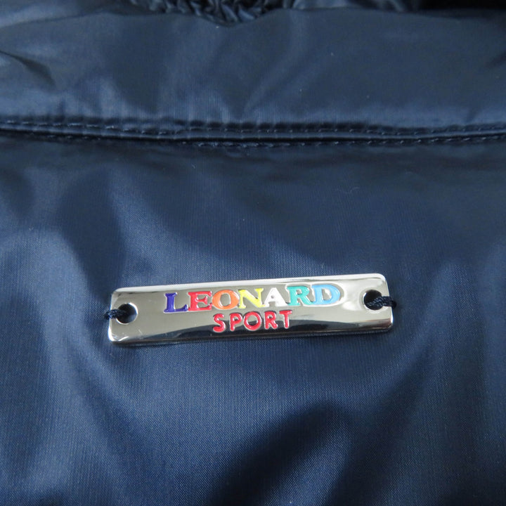 美品★LEONARD SPORT レオナールスポーツ 0541372 花柄 ロゴZIP ダウンベスト アウター ネイビー 38 日本製 正規品 レディース