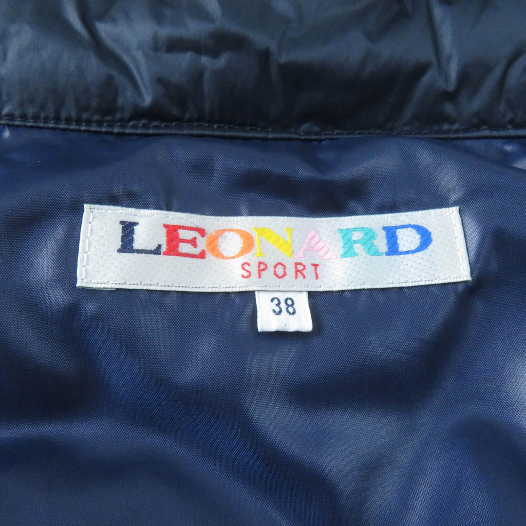 美品★LEONARD SPORT レオナールスポーツ 0541372 花柄 ロゴZIP ダウンベスト アウター ネイビー 38 日本製 正規品 レディース