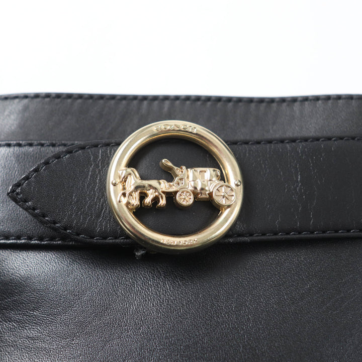極美品★COACH コーチ ロゴ金具付 サイドジップ チャンキーヒール レザー アンクルブーツ ブラック 24.5 レディース