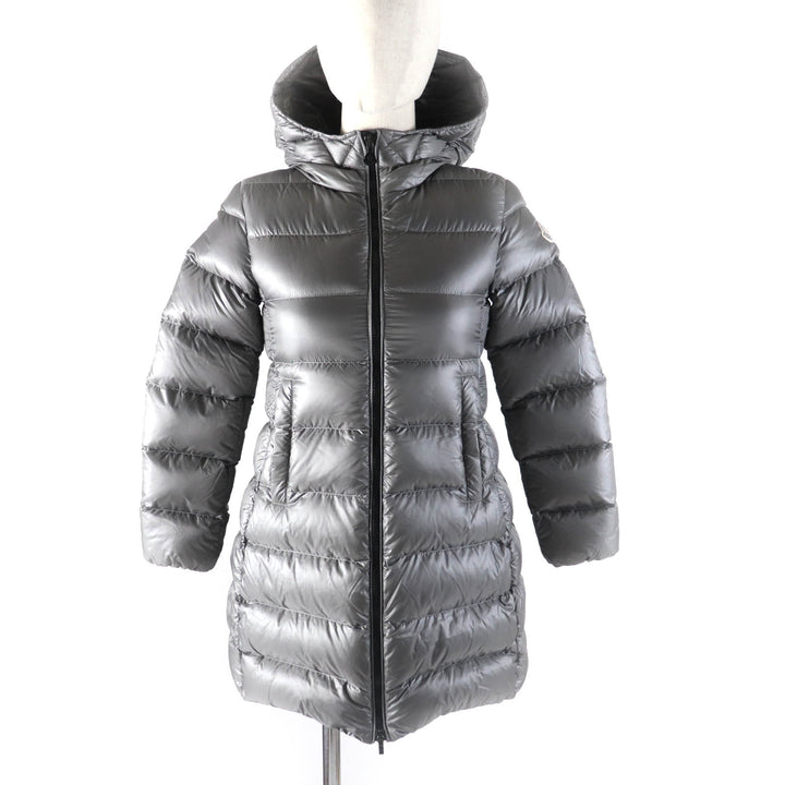 美品★MONCLER モンクレール SUYEN ロゴワッペン・フード付 ZIP UP ダウンコート グレー 10 anni 140cm キッズサイズ 大人女性OK