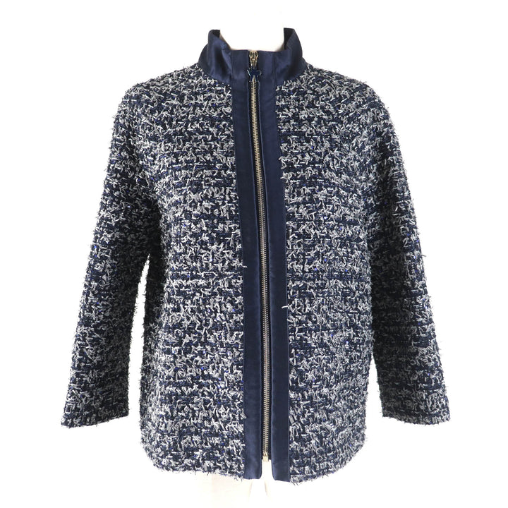 美品★MONCLER GAMME ROUGE モンクレール ガムルージュ DALILA ロゴ金具付 スパンコール装飾 リボンツイード ジャケット 紺 0 正規品